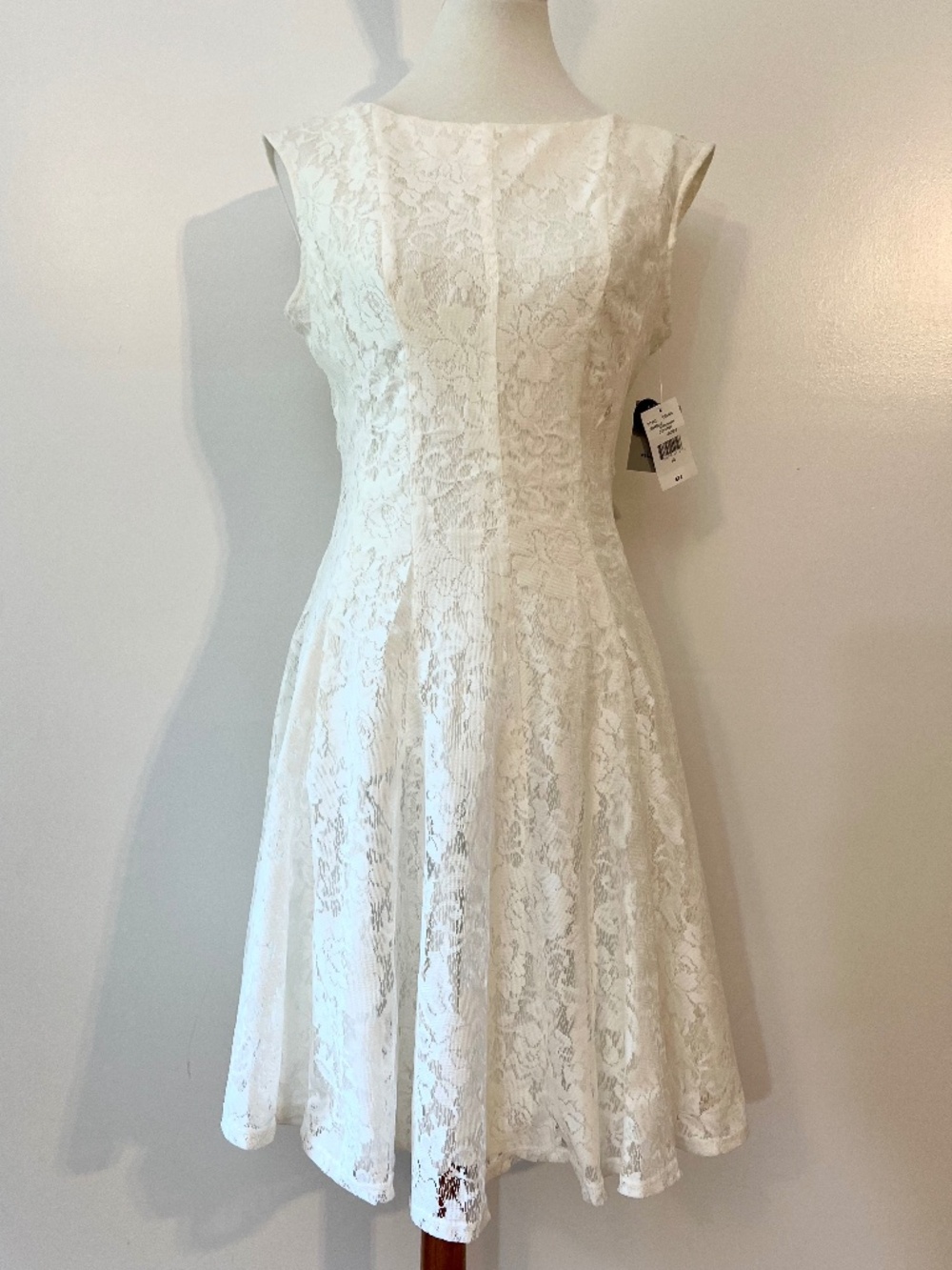 Danny & Nicole Ivory Lace Floral Midi Fit-and-Flare Dress Cottagecore Sz 10
